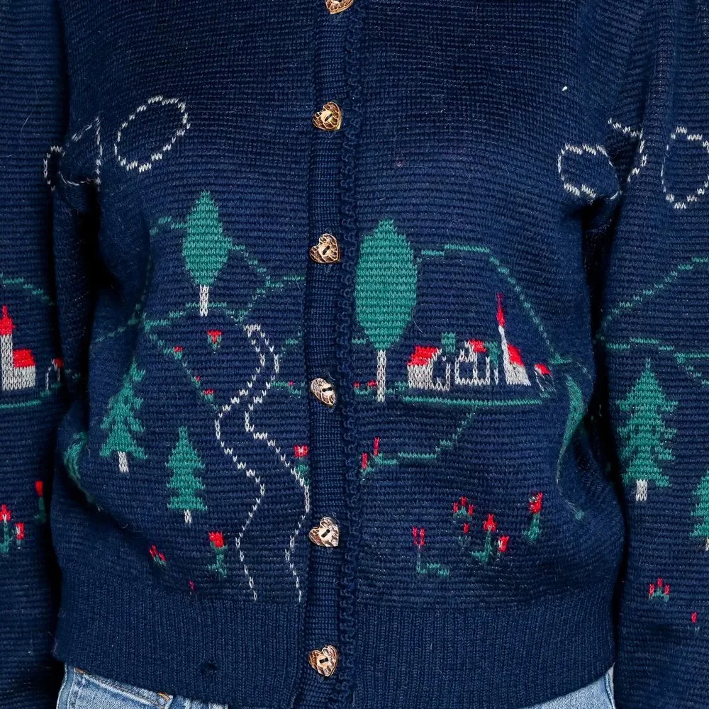 592. VINTAGE Silber-Distel Trachten Austrian Village Wool Cardigan XS-L - Picture 2 of 13